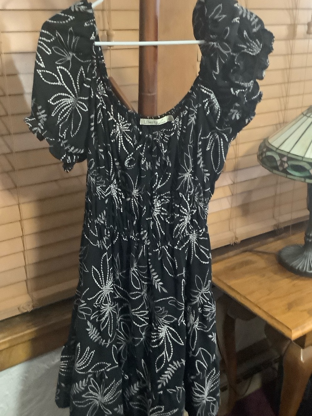 liberty Black Floral Print Ruffled Sleeve Kids Dress